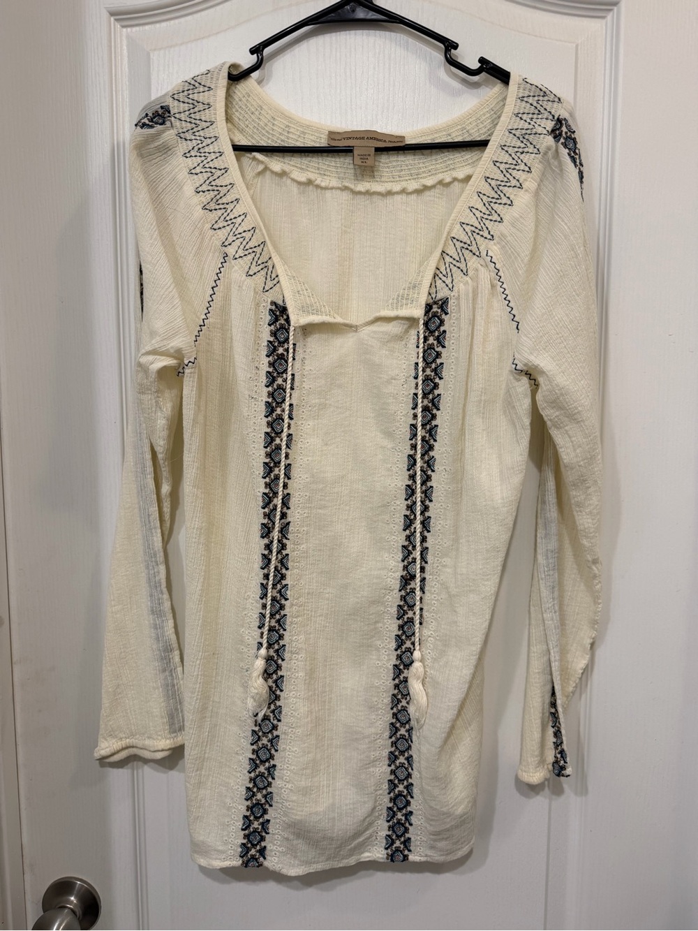 Vintage America Jeans Robinson Embroidered Boho Tunic Top XL Peasant